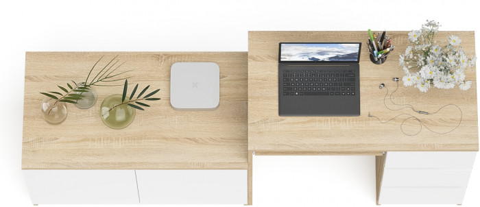 Мори компьютерный стол МС-6 правый + Тумба МА900.1, дуб сонома/белый