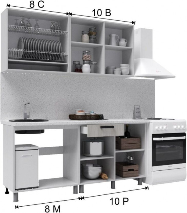 Кухонный гарнитур Кампео 1,8м Белый снег/Бриз