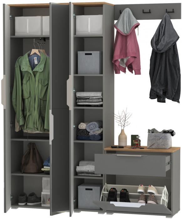 Октава Прихожая 23, серый графит/дуб крафт золотой/фасады МДФ серый графит