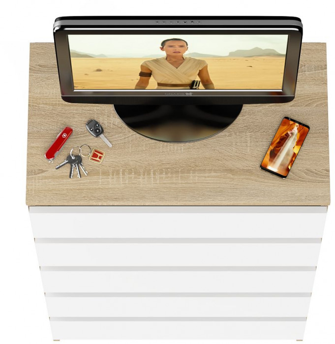 Мори Комод МК700.5, цвет дуб сонома/белый, ШхГхВ 70,4х41х114 см.