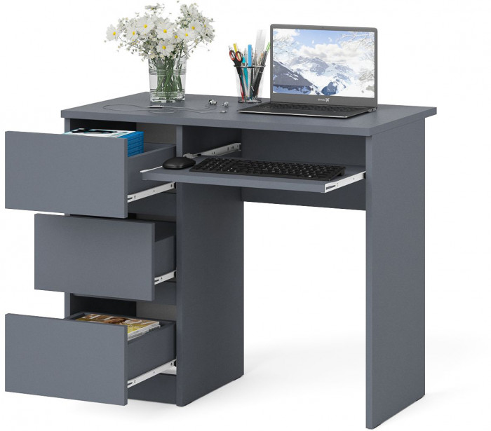 Мори Стол компьютерный МС-6 левый, цвет графит, ШхГхВ 90х50х76,6 см., выдвижные ящики слева, НЕ универсальная сборка