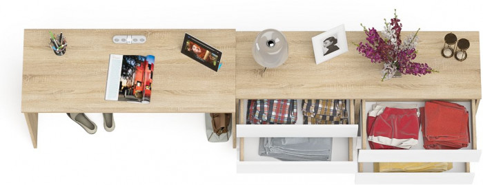 Мори Стол письменный МСП1200.1 + Комод МК1380.6, цвет дуб сонома/белый, ШхГхВ 258,4х50х76,6 см., универсальная сборка