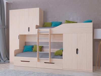 Кровать двухъярусная Лео Дуб молочный полностью