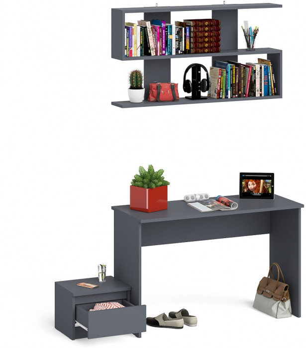 Мори Стол письменный МСП1200.1 + Тумба ТМП400.1 + Полка 1200, цвет графит, ШхГхВ 160,8х50х209,6 см., универсальная сборка