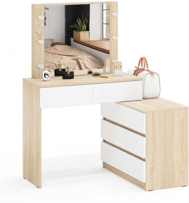 Стол косметический с подсветкой 110, дуб сонома/белый