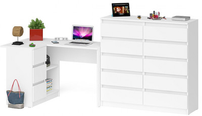 Мори компьютерный стол МС-16 левый + Комод МК1200.10, белый