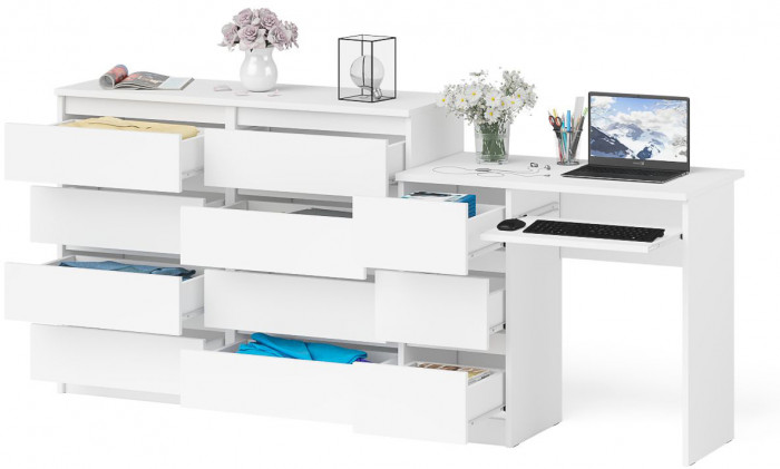 Мори компьютерный стол МС-6 левый + Комод МК1200.8, белый