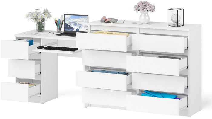 Мори компьютерный стол МС-6 левый + Комод МК1200.8, белый