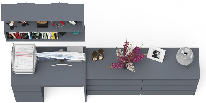 Мори Стол компьютерный МС-1 левый + Комод МК1380.6 + Полка 900, цвет графит, ШхГхВ 228х50х209,6 см., НЕ универсальная сборка