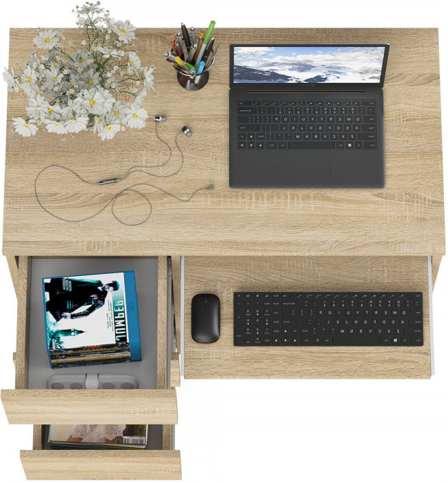 Мори Стол компьютерный МС-6 левый, цвет дуб сонома, ШхГхВ 90х50х76,6 см., выдвижные ящики слева, НЕ универсальная сборка