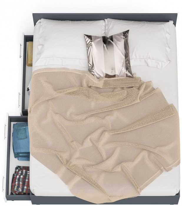 Мори Кровать с ящиками 1600, графит/белый