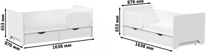 КР100 Уна 11.22 Две кровати с ящиками, цвет белый(структура Поры дерева), ШхГхВ 163,8х87,6х65,3 см., 2х800х1600 мм., б/м, осн. есть, съёмный бортик