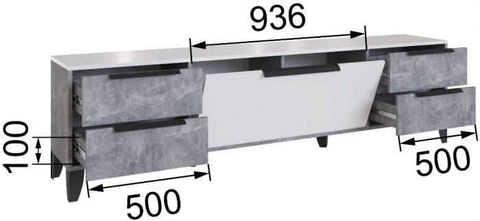 Малави Тумба для ТВ МТВ-1 с опорами, ателье светлое/белый глянец