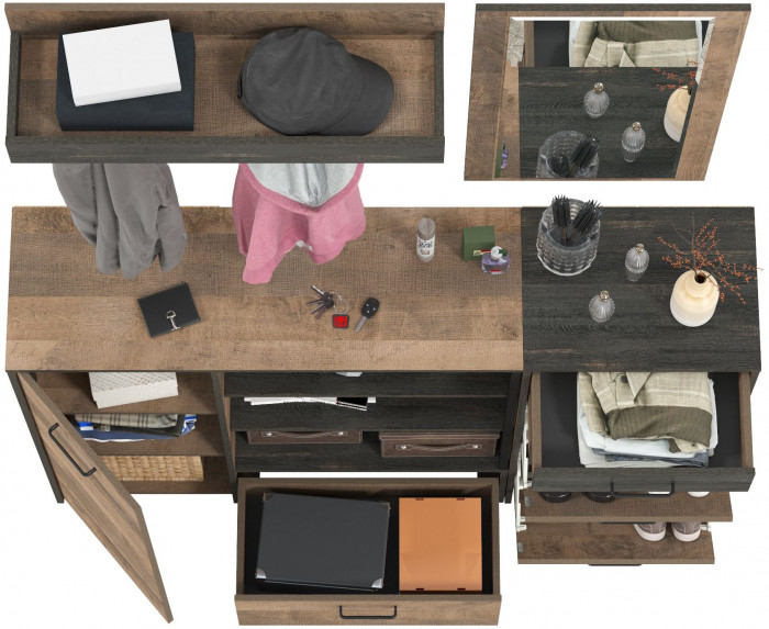 Трувор Прихожая 166, цвет дуб гранж песочный/интра, ШхГхВ 159х37х195 см., универсальная сборка