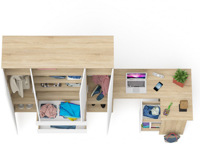 Мори компьютерный стол МС-16 правый + Шкаф МШ1600.1, дуб сонома/белый