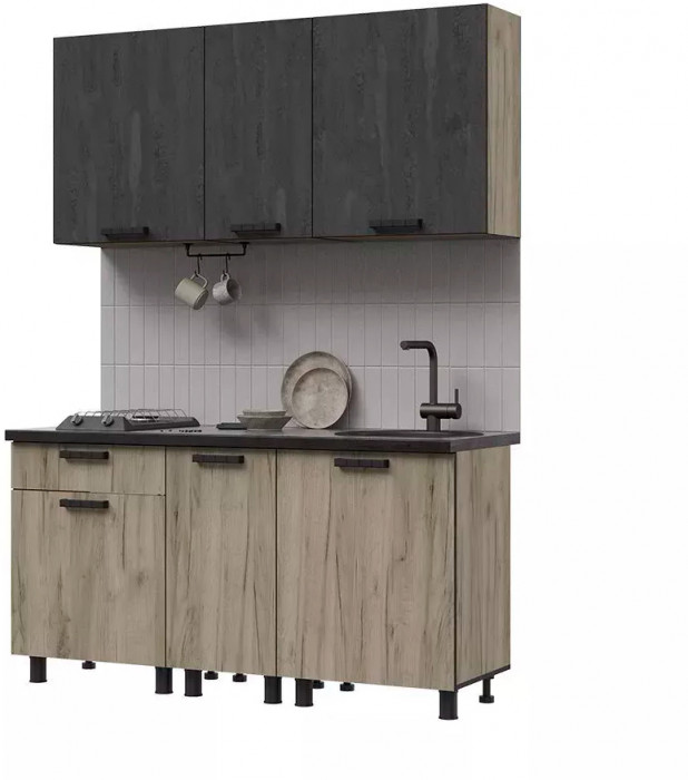 Кухня Эдинбург 1.6 Фасад ЖЕЛЕЗНЫЙ КАМЕНЬ/Корпус ДУБ КРАФТ СЕРЫЙ