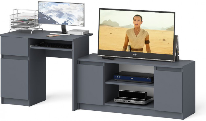 Мори компьютерный стол МС-1 левый + Тумба МТВ1200.1, графит