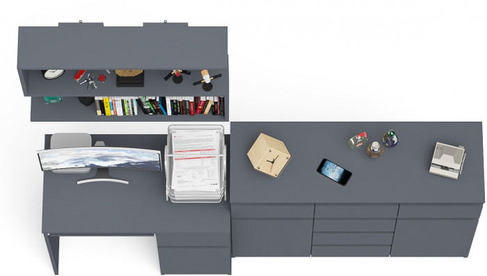 Мори компьютерный стол МС-1 правый + Комод МК1200.4 + Полка 900, графит